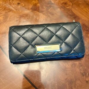 DKNY Black Quilted Wallet with Gold Detail